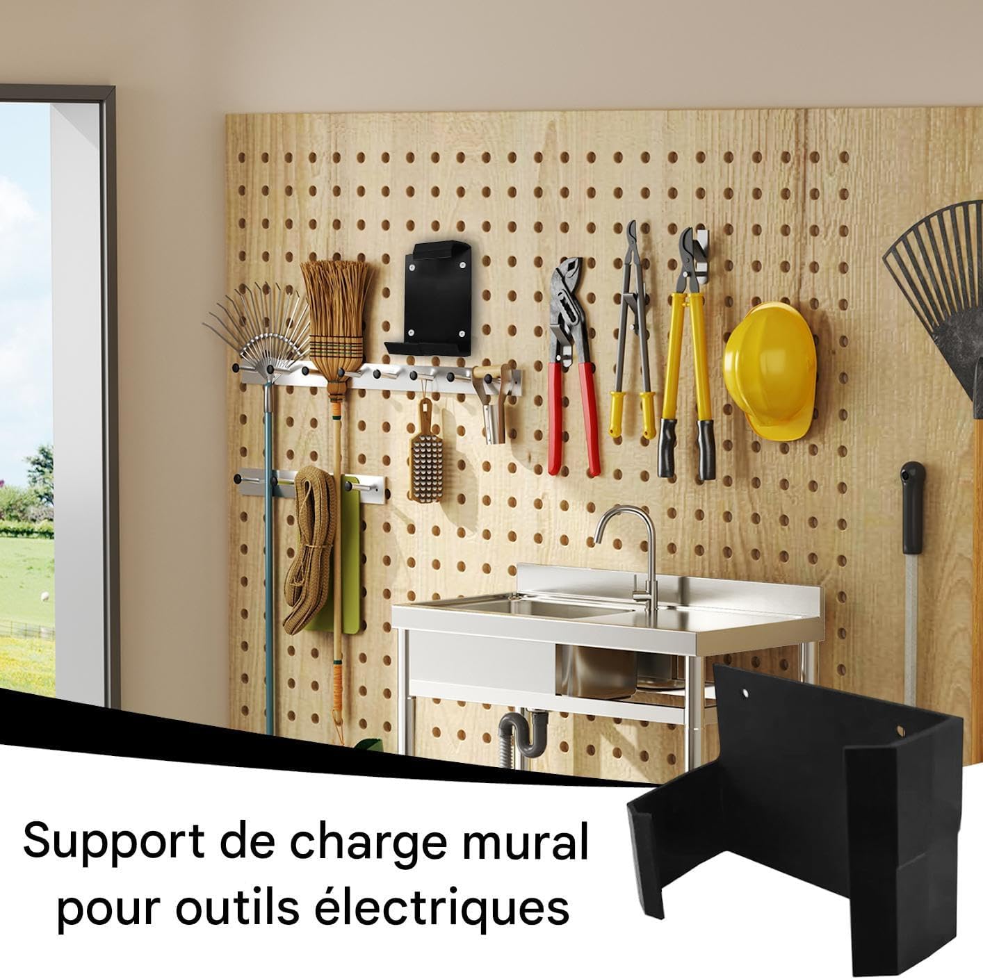  Générique Organisateur De Rangement Pour Outils Electriques | Rangement Mural Pour Outils De Jardin | Support De Garage Robust Pour Perceuse Visseuse Marteau Atelier Garage Jardin