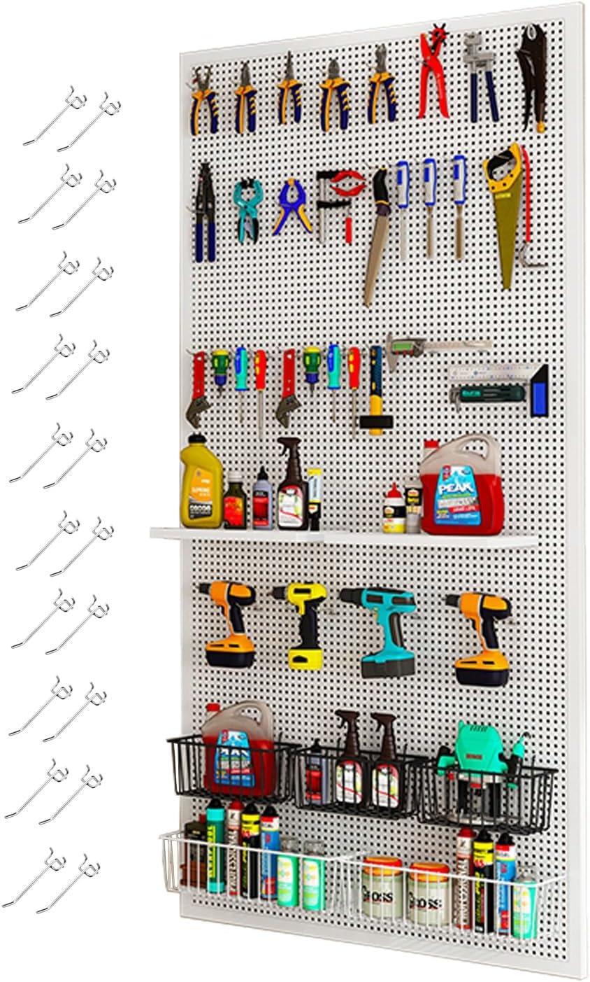 GENERIC Kit De Rangement D'outils En Métal Robuste Avec 20 Crochets, Idéal Pour La Maison Et Le Bureau, 120 X 60 Cm