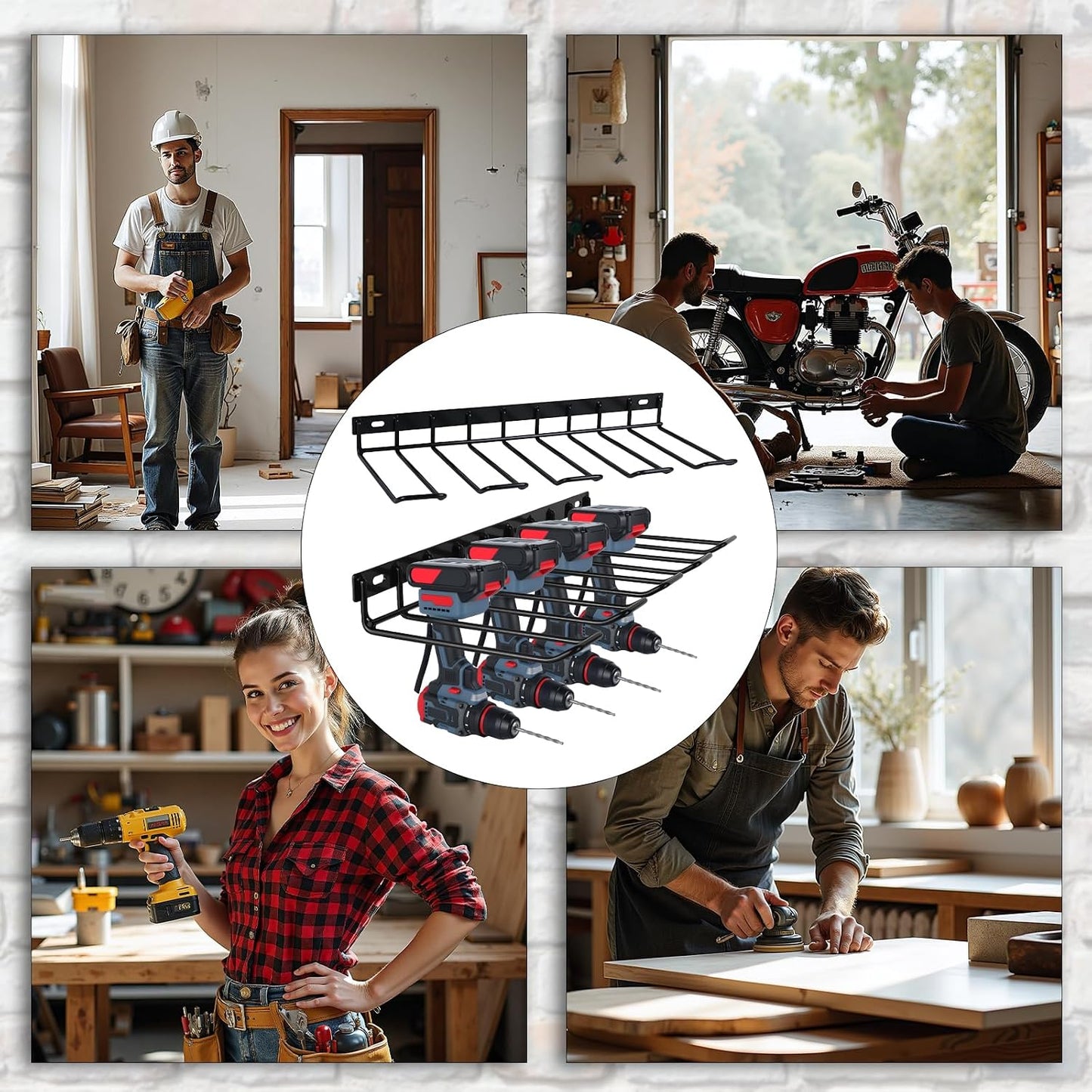  WellMade Lot De 2 Supports Muraux Pour Outils électriques, Porte-perceuse, Support Mural En Acier Noir Pour Garage, Peut Contenir 4 Outils, Capacité De 36,3 Kg, Facile à Installer Avec Vis Et