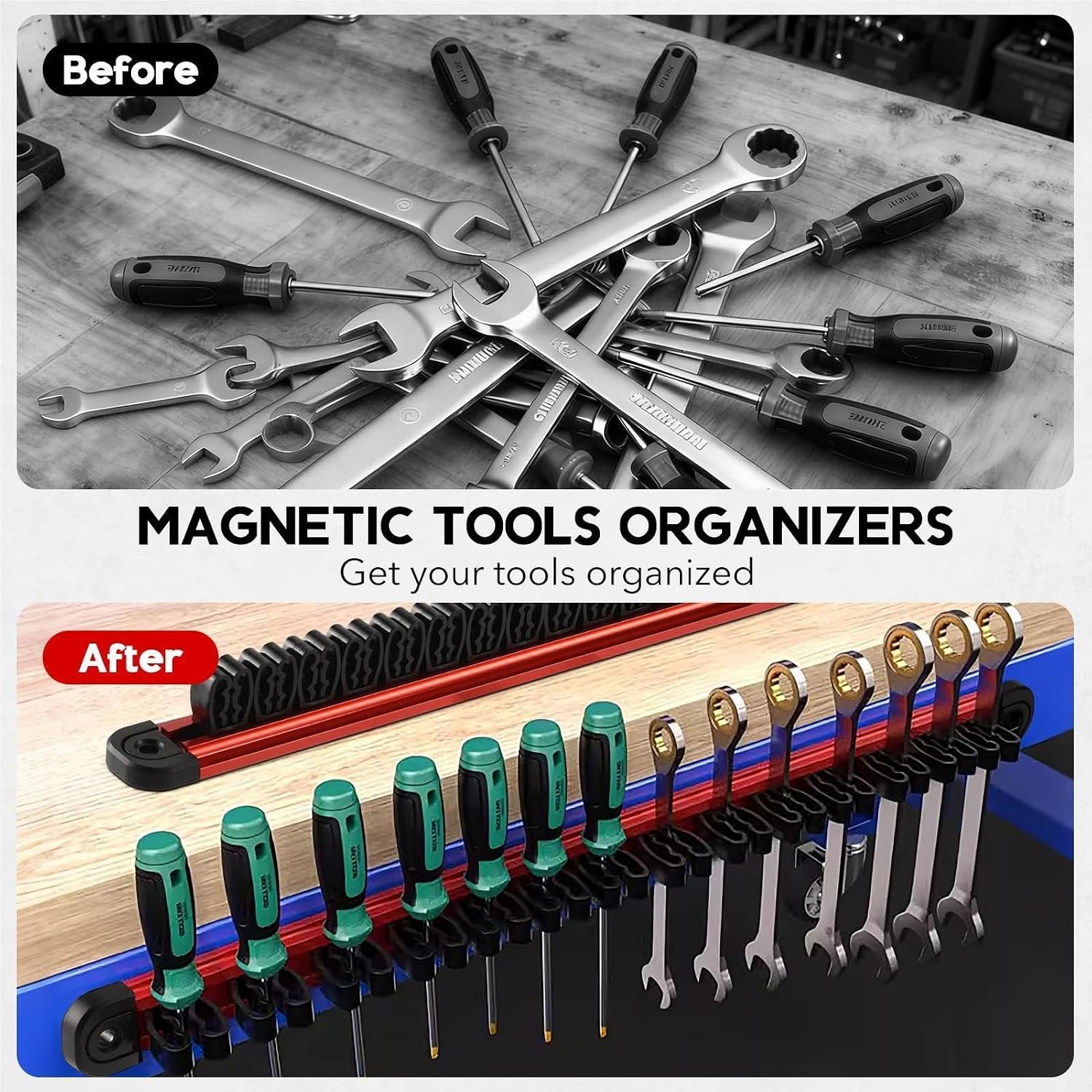 GENERIC Option 1 Support Magnétique Pour Tournevis – Rangement Sur Rail En Aluminium, Porte-clés Haute Capacité Avec Poignée Puissante En Néodyme, Permet D' Les Petits Outils à Main En Toute Sécurité