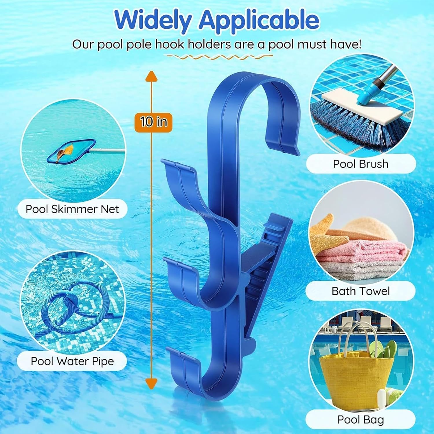 GENERIC Crochets De Piscine | Support De Rangement Réglable à 3 Crochets – Crochets De Poteau De Piscine, Pour Râteaux à Feuilles, épuisettes, Brosses, écumoire, Tuyau D'aspiration, Outil De Nettoyage