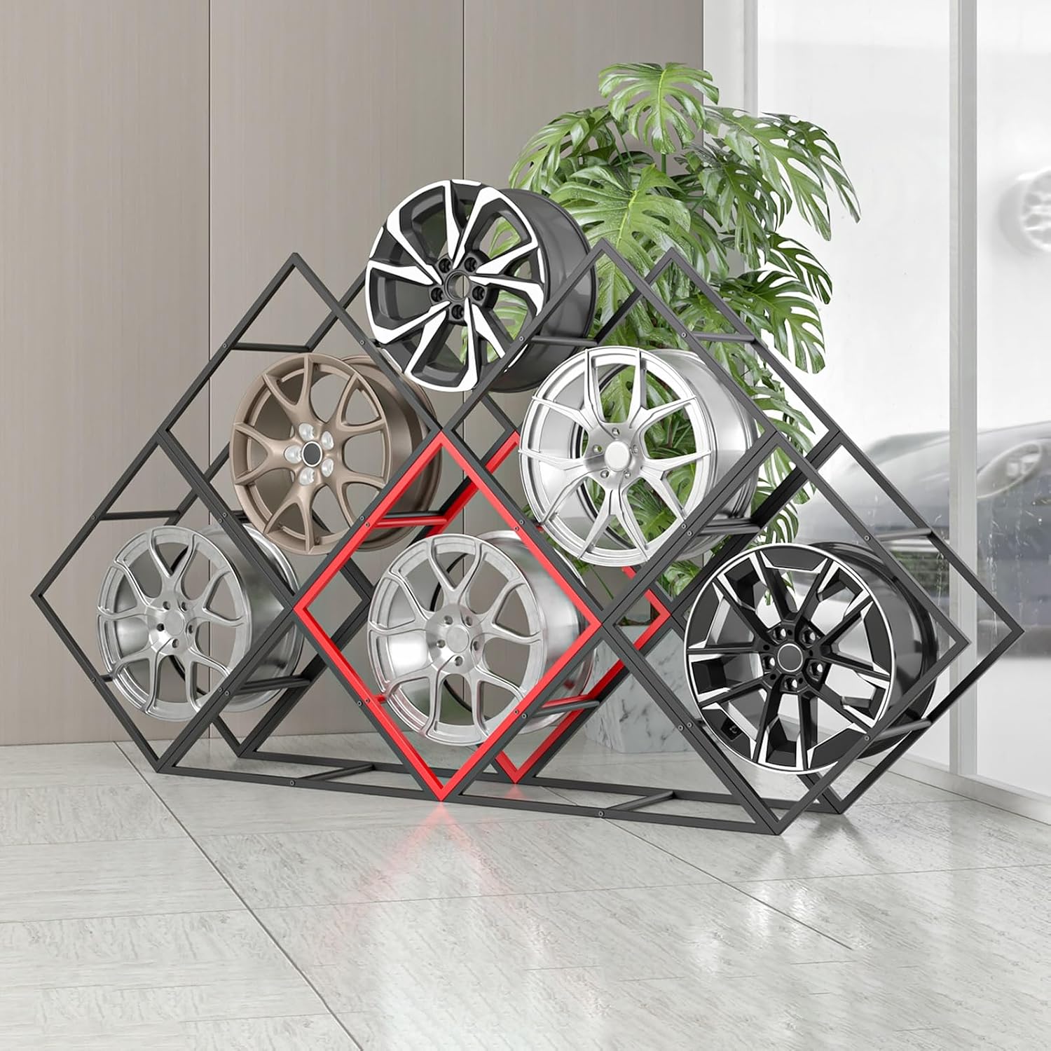  Générique Présentoirs Empilables Pour Jantes De Pneus - Supports De Rangement En Acier Robuste Pour Garage Et Atelier, étagères Pour Moyeux De Roue De Voiture, Solution De Rangement Pour Pneus, Grand