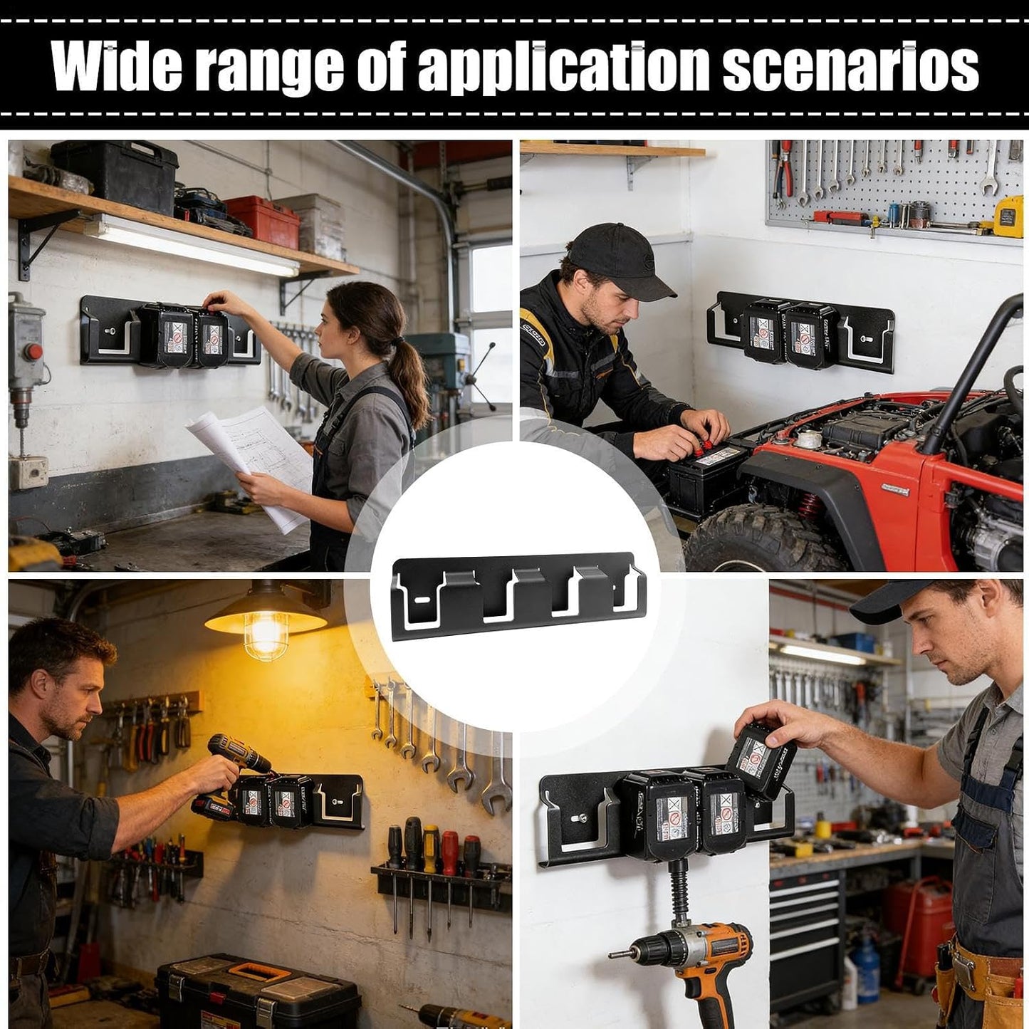 GENERIC Support Mural Pour Organiseur De Piles – 4 Emplacements De Rangement En Acier Massif Pour Une Organisation De La Batterie, Construction Robuste Avec Installation Facile, Accessoires D'outils