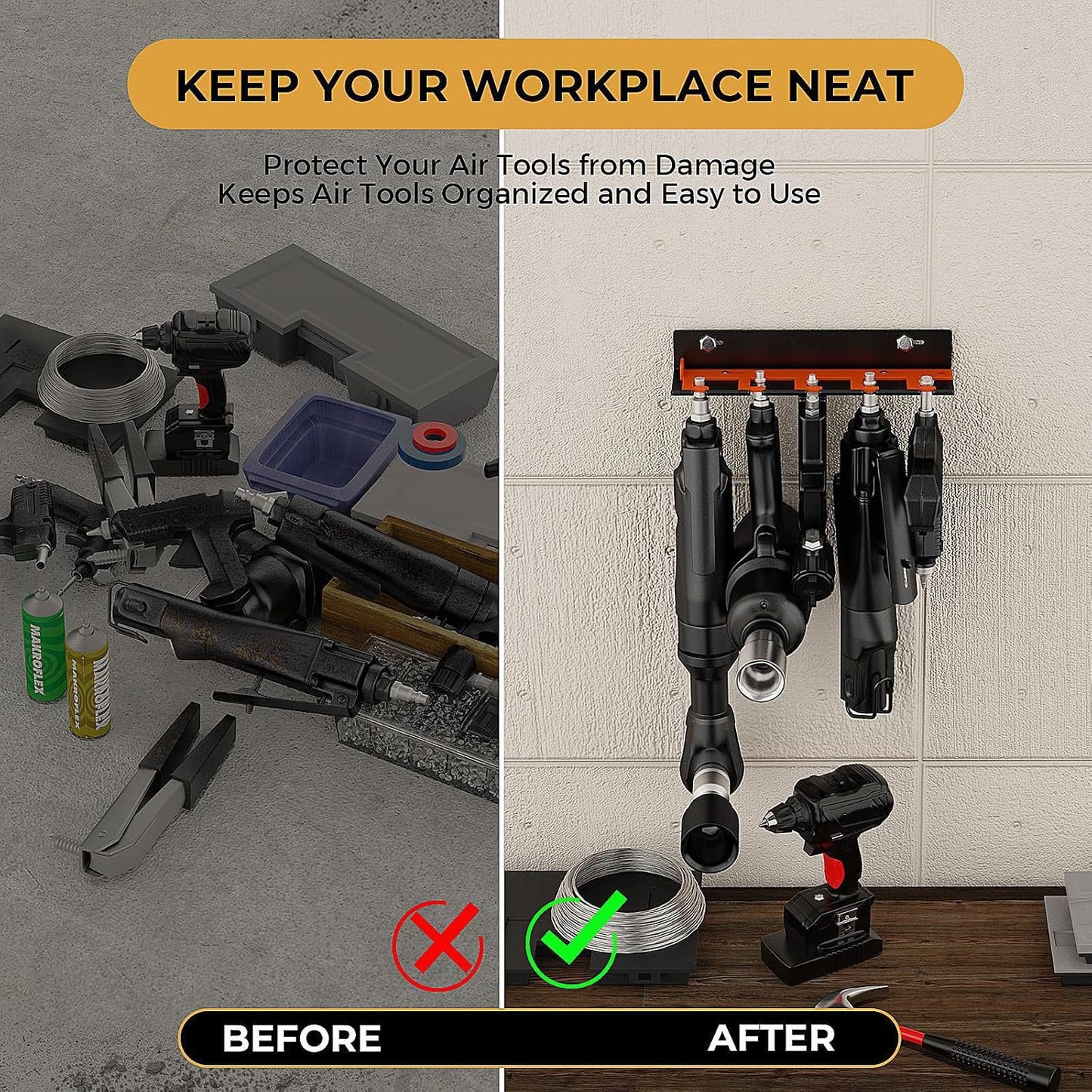  Porte-outils Pneumatique Mural Antirouille Avec 5 Emplacements Pour Outils Efficaces