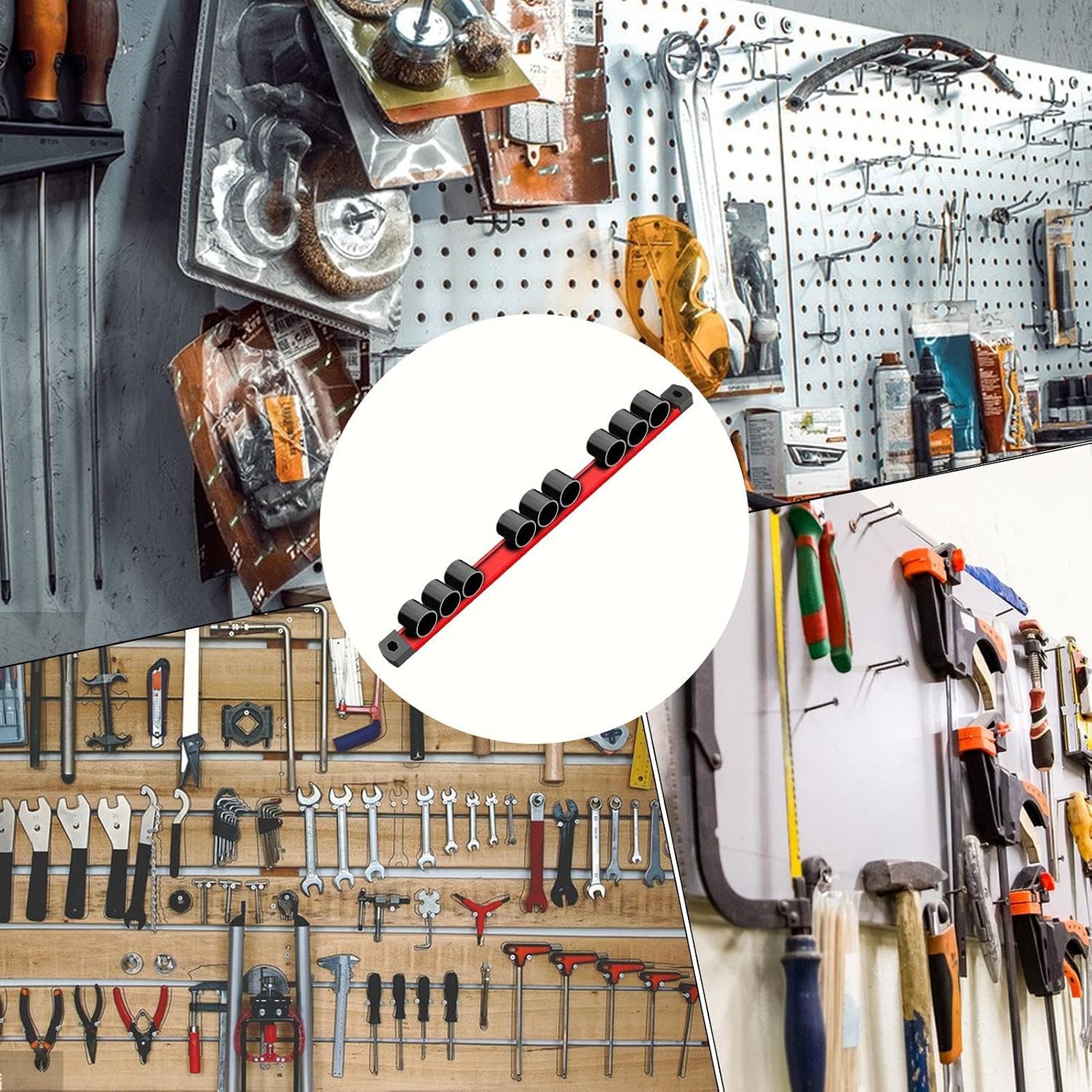  Porte-Tournevis Magnétique,Rangement Pour Clés Et Outils - Rail D'Organisation à 9 Trou Pour Outils : Clés, Pinces Et Ciseaux Avec Porte-Écrous