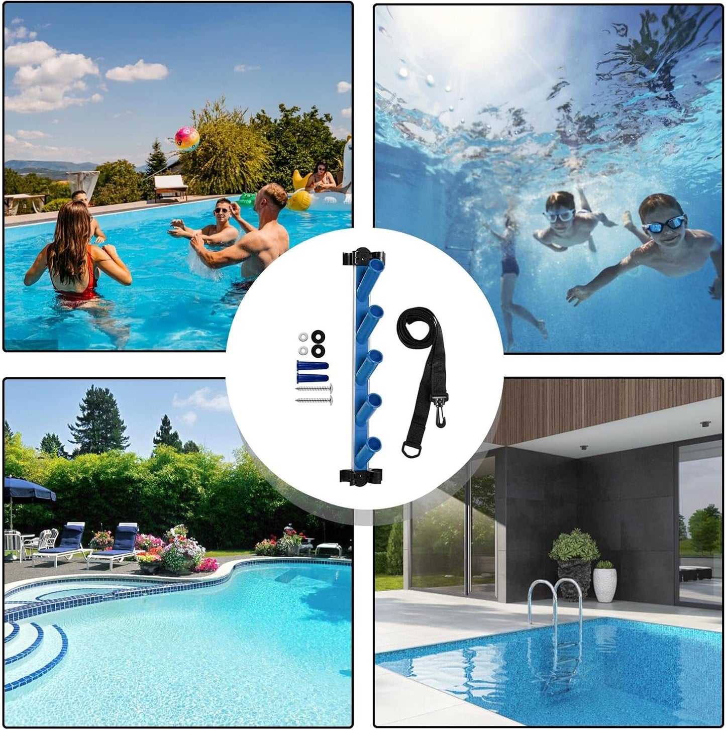  Generisch Stockage D'accessoires De Piscine, Stockage D'accessoires De Piscine | Crochet De Clôture Pour Organisateur D'équipement De Piscine - Porte-outils Multifonction Pour Filet De Skimmer, Tuyau,