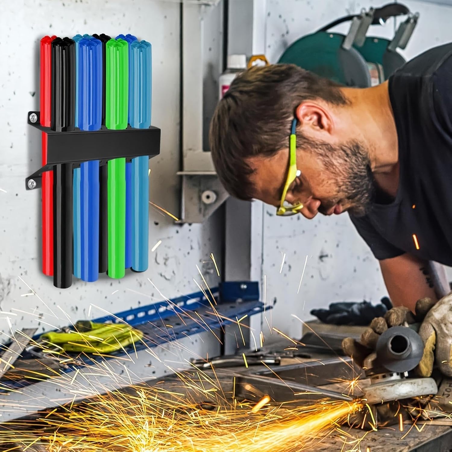 GENERIC Support De Tubes De Rangement Pour Tiges De Soudage | 8 Emplacements | Support Mural En Fer | Support De Tige De Soudage TIG – Pour Le Travail à La Maison, L'artisanat, La Réparation, L'assemblage, Le