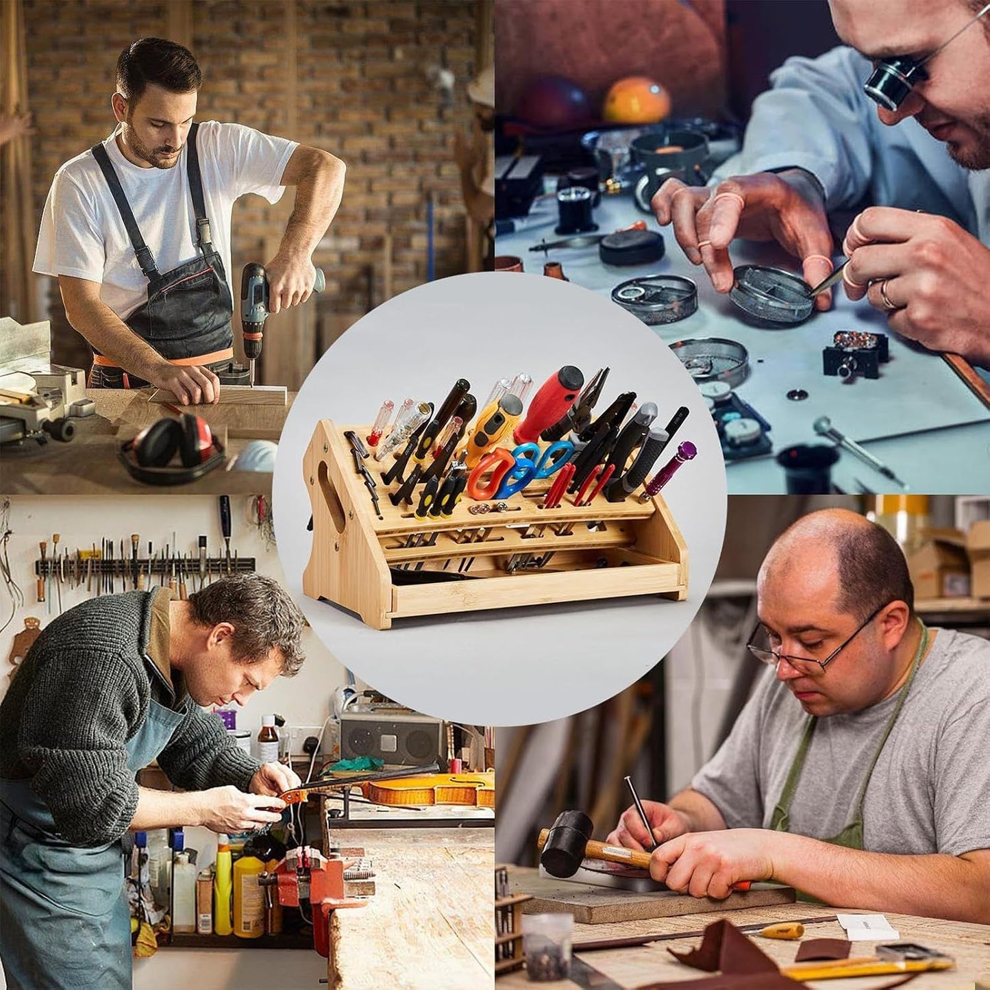  Porte-Tournevis | Support De Rangement En Bois À 53 Trous Avec Plateau,Organisateur D'Outils Manuels,Pour Loisirs Bricolage Réparation Établi Bureau Garage Pegboard Espaces De Travail Intérieurs