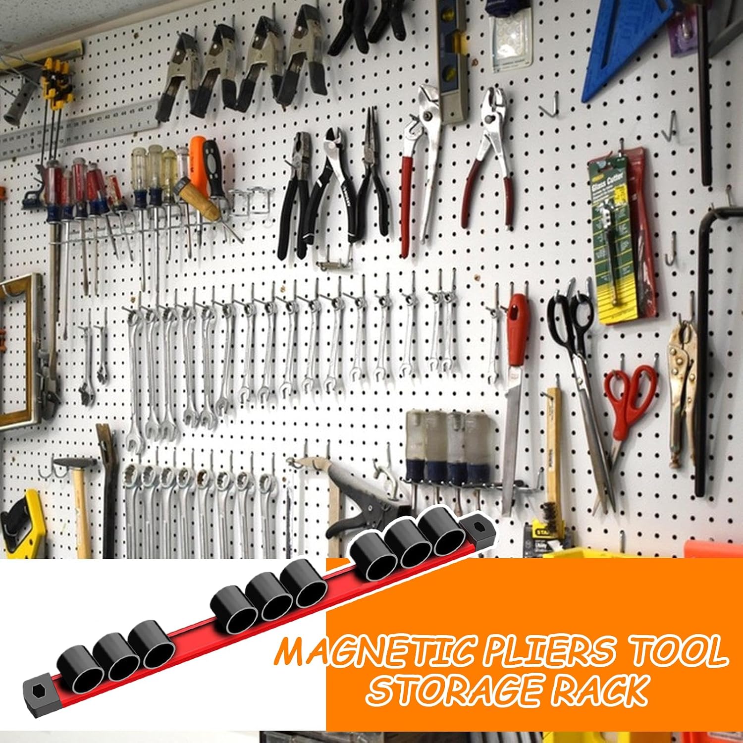  Porte-Tournevis Magnétique,Rangement Pour Clés Et Outils - Rail D'Organisation à 9 Trou Pour Outils : Clés, Pinces Et Ciseaux Avec Porte-Écrous