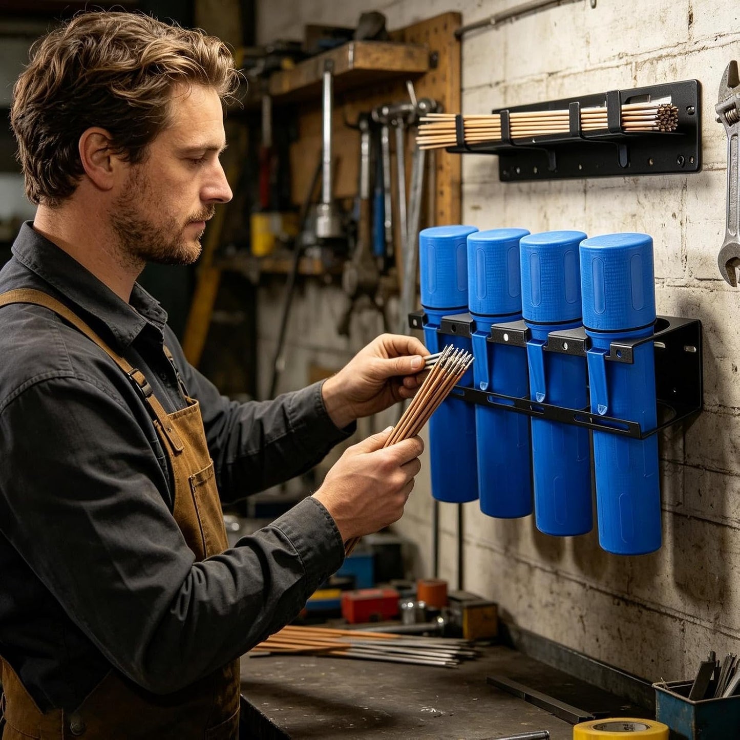  Générique Porte-électrode Pour Le Soudage,Rangement Mural En Fer à 4 Fentes - Support Mural Pour Fil De Soudage Et électrode - Pour Salon, Garage, Sous-sol, Appartement, Technicien, Hommes, Adultes