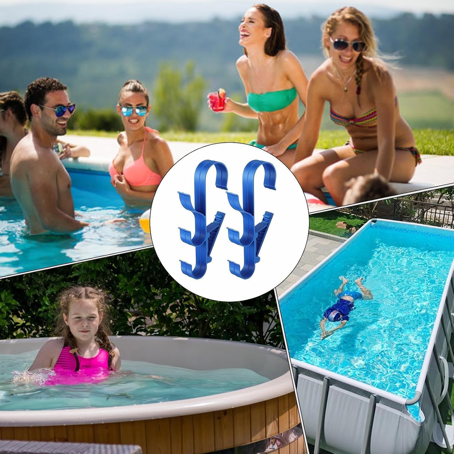 GENERIC Crochets De Piscine | Support De Rangement Réglable à 3 Crochets – Crochets De Poteau De Piscine, Pour Râteaux à Feuilles, épuisettes, Brosses, écumoire, Tuyau D'aspiration, Outil De Nettoyage