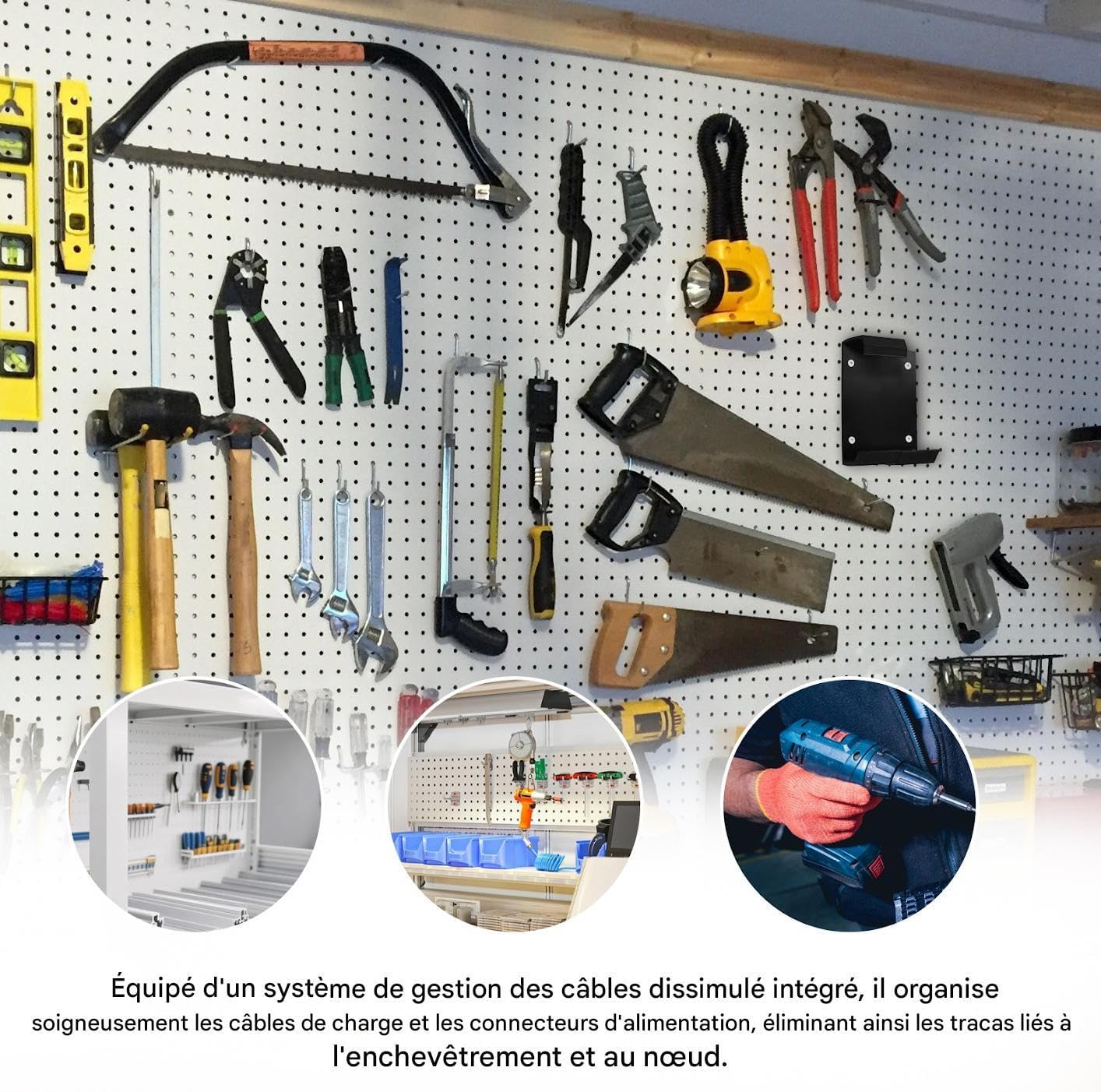  Générique Organisateur De Rangement Pour Outils Electriques | Rangement Mural Pour Outils De Jardin | Support De Garage Robust Pour Perceuse Visseuse Marteau Atelier Garage Jardin