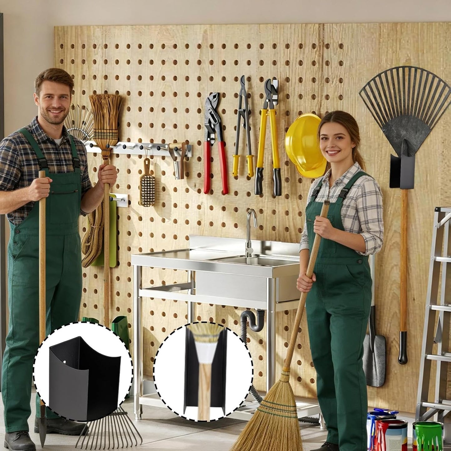  Organisateur D'outils De Garage Mural - Lot De 2 Supports Muraux En Acier Antidérapant - Rangement Pour Tondeuse à Gazon,Pour Sous-sol, Maison, Magasin De Bricolage, Remise, Jardin, Pelouse, Camping-c