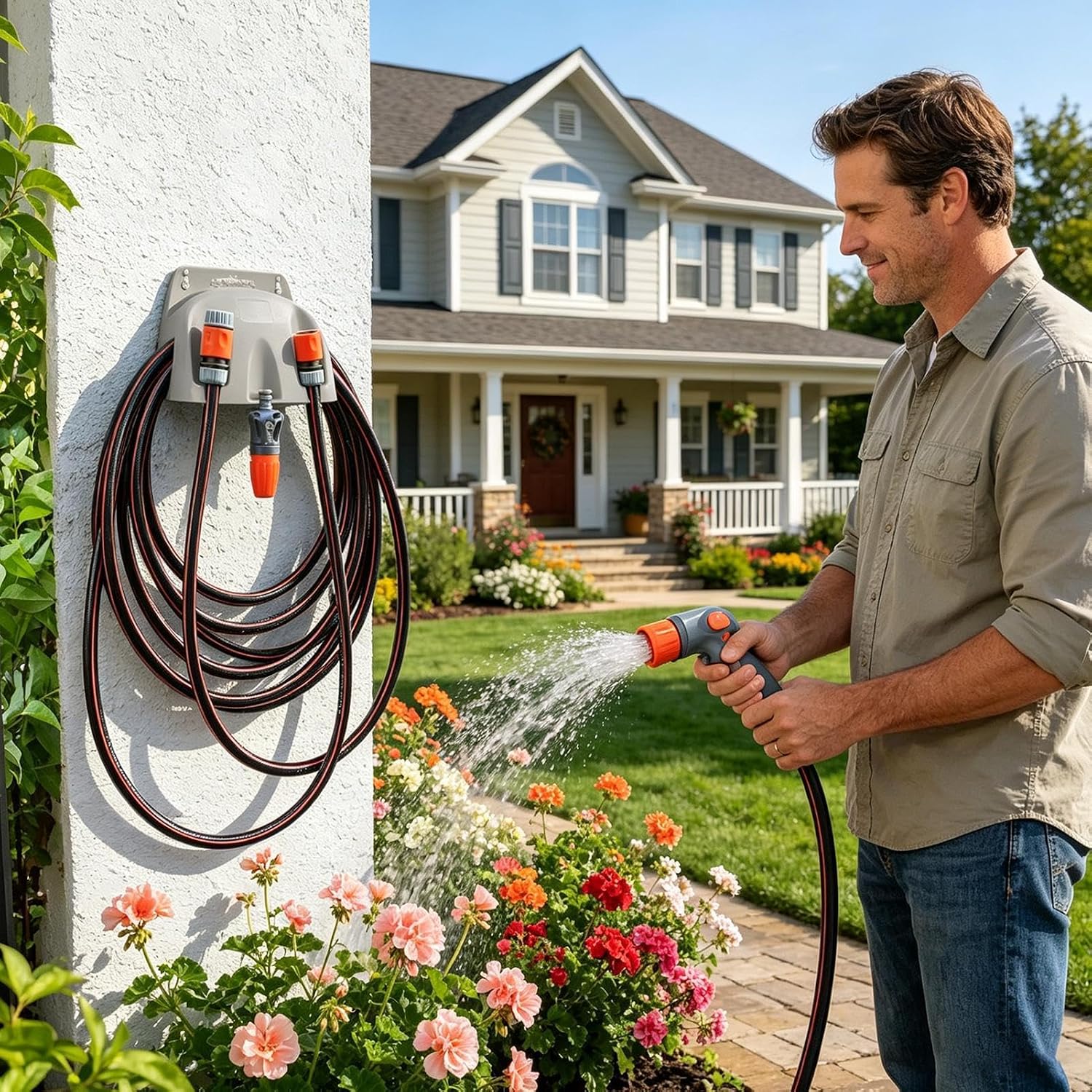 GENERIC Support Mural Pour Tuyau D'arrosage | Support De Rangement Robuste Pour Tuyau D'eau – Pour Terrasse, Jardin, Buanderie, Sous-sol, Garage, Maison