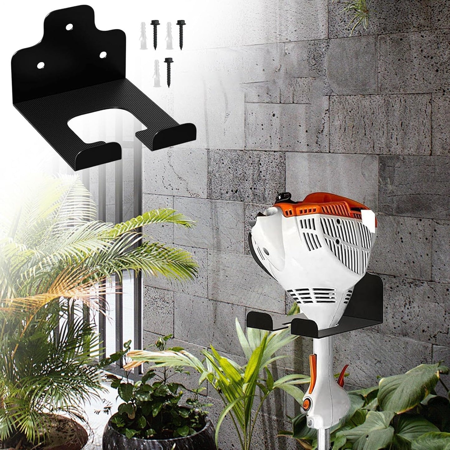  Support De Débroussailleuse - Râteau En Acier Inoxydable Économiseur D'Espace - Support De Rangement Pour Débroussailleuse - Pour Garage Jardin Ferme Cave Pelle Râteau Balai Serpillère Perceuse