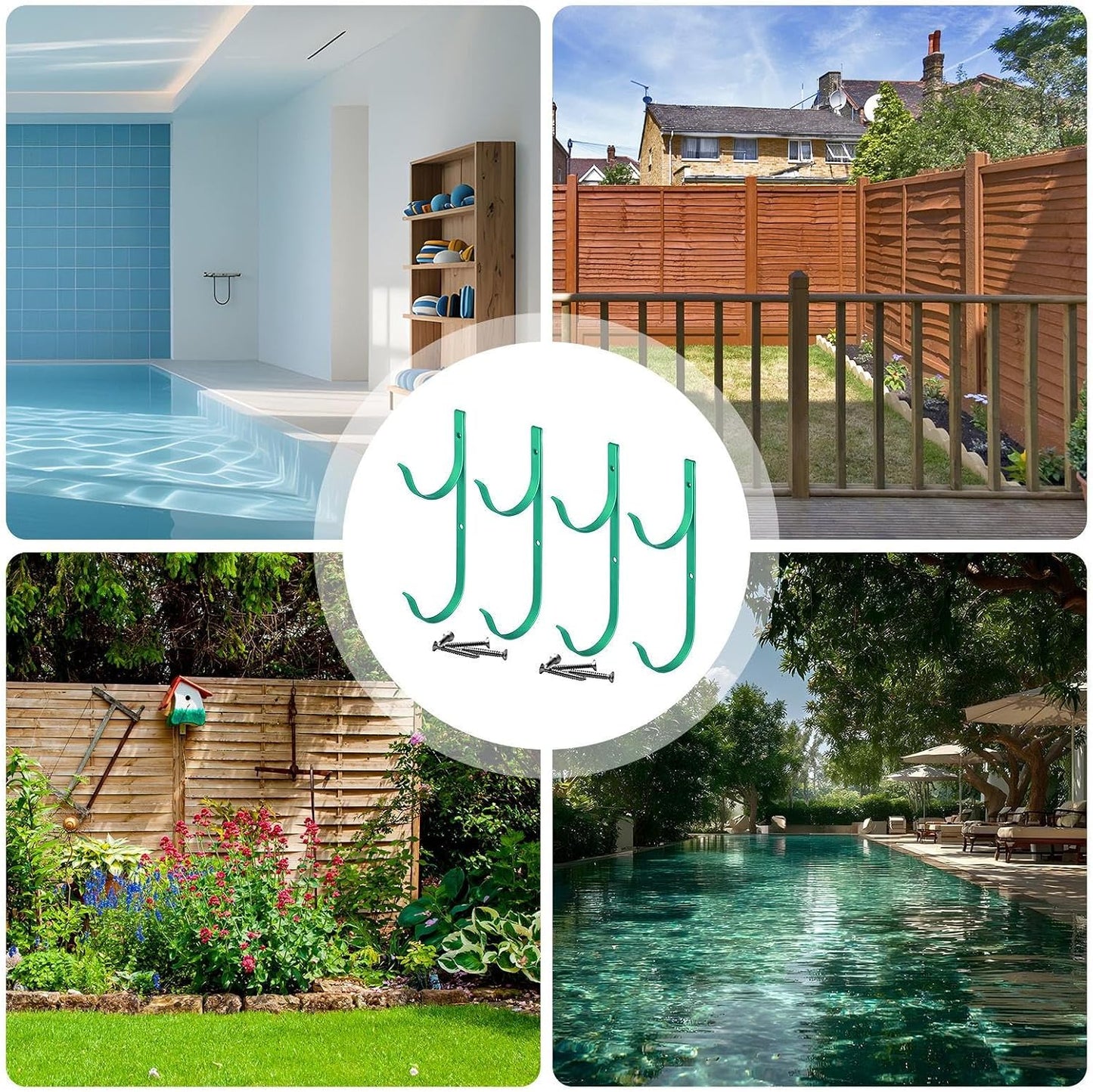  Crochets De Clôture De Piscine - 4 Pièces Outil De Cintre Multifonctionnel à Usage Lourd Pour équipement De Piscines Avec Fonction D'organisateur, Crochets Pour Les Tuyaux De Filets D'écumage