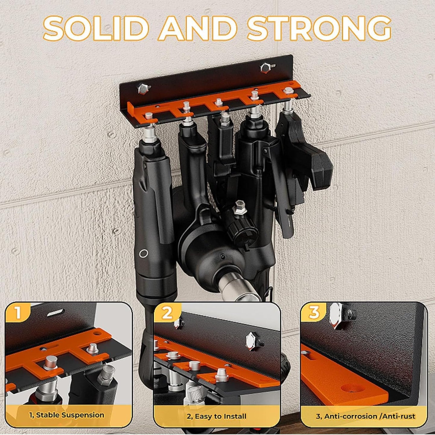  Porte-outils Pneumatique Mural Antirouille Avec 5 Emplacements Pour Outils Efficaces