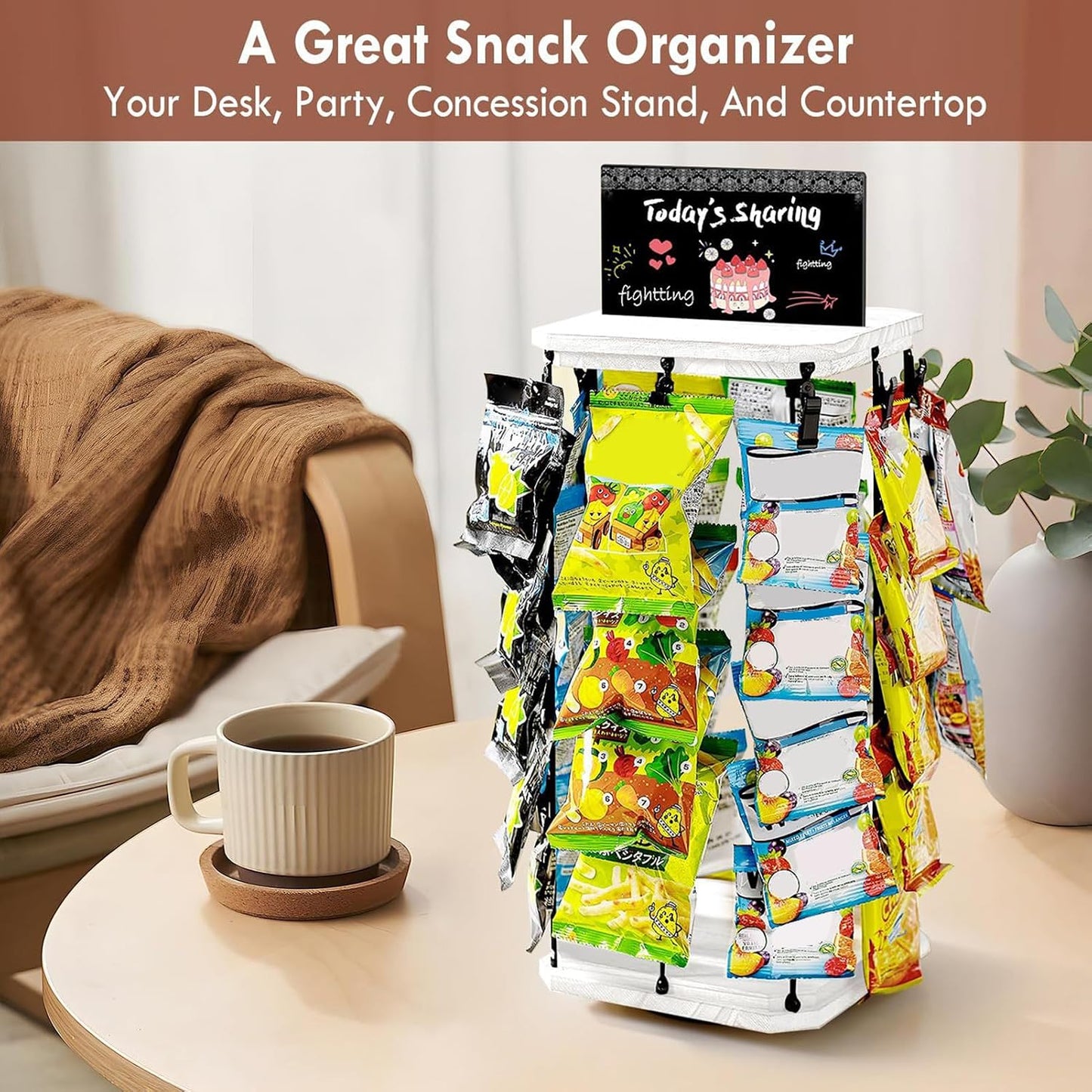  Générique Présentoir à Chips | Organisateur De Snacks Avec Support En Bois,Panneau D'Affichage Et Rangement Alimentaire Pour Organisation De Garde-Manger