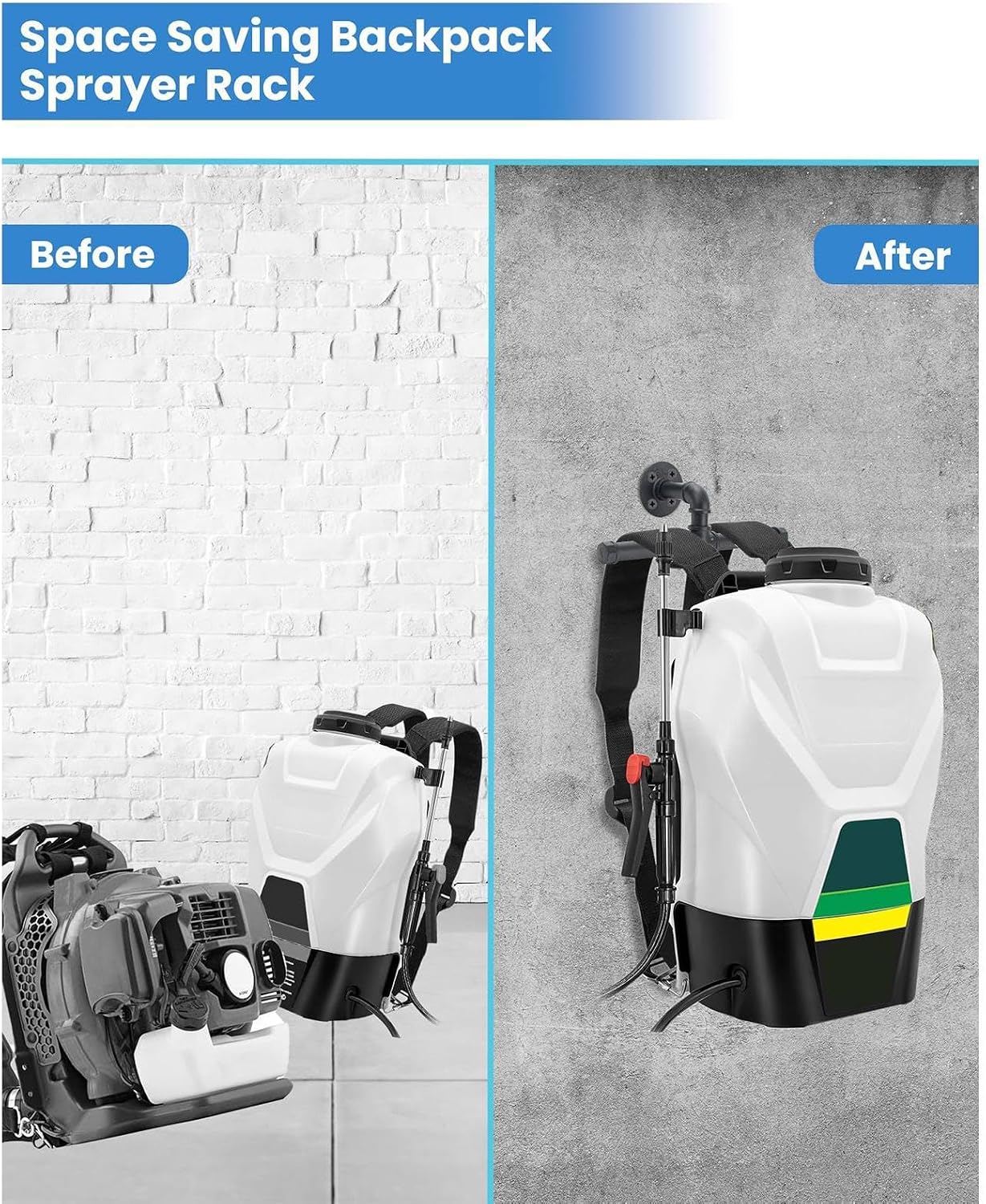  Backpack Sprayer Hanger, Garage Organizer For Blowers, Industrial Pipe Holder, Wall Tool Storage Rack, Space Saving Tool Hanger, Sturdy Garage Storage Hanger, Sprayer And Blower Organizer
