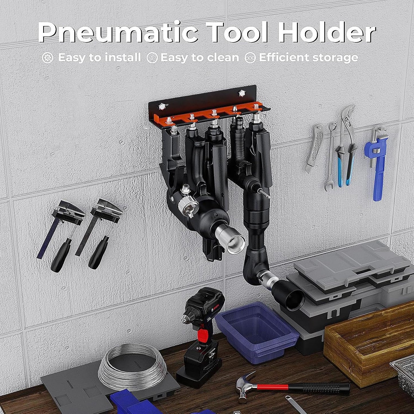 GENERIC Organisateur D'outils Pneumatiques,Station De Perceuse Murale À 5 Sockets Pour Perceuse Et Ponceuse,Porte-Outils Pneumatiques | Pour Perceuse Tournevis Outils Électriques Pour Atelier De Jardin
