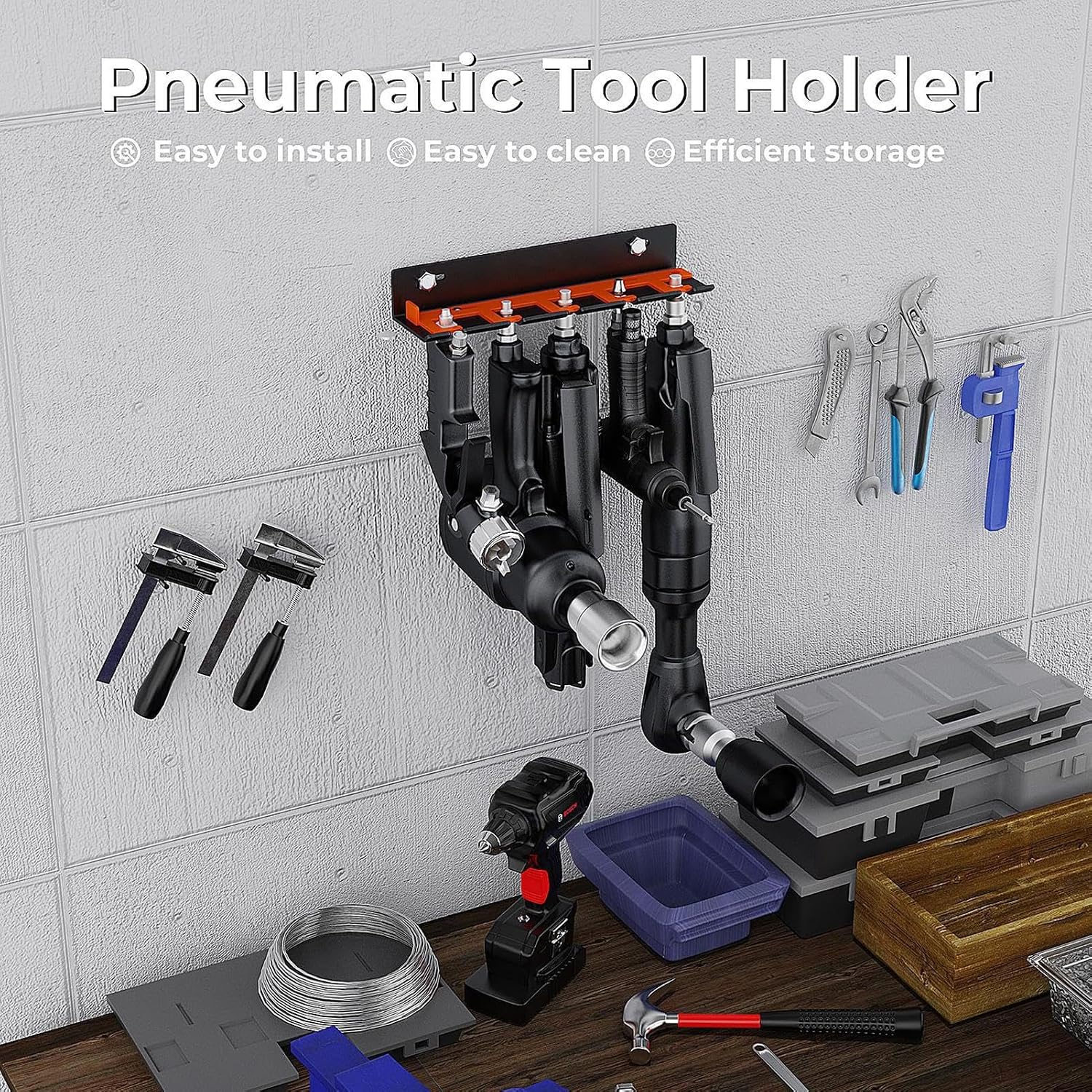 GENERIC Organisateur D'outils Pneumatiques,Station De Perceuse Murale À 5 Sockets Pour Perceuse Et Ponceuse,Porte-Outils Pneumatiques | Pour Perceuse Tournevis Outils Électriques Pour Atelier De Jardin