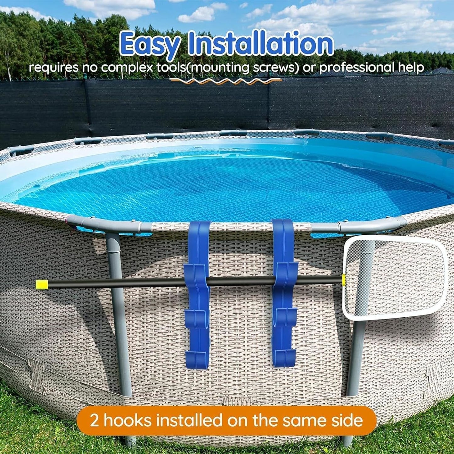 GENERIC Crochets De Piscine | Support De Rangement Réglable à 3 Crochets – Crochets De Poteau De Piscine, Pour Râteaux à Feuilles, épuisettes, Brosses, écumoire, Tuyau D'aspiration, Outil De Nettoyage